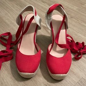 J.Crew Red Round-toe canvas espadrille wedges Size 7.5